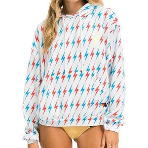 NWT Aviator Nation Aviator Bolt with Bolt Embroidery Relaxed Pullover Hoodie Whi